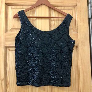 Vintage Sequined Beaded Black Crop Top